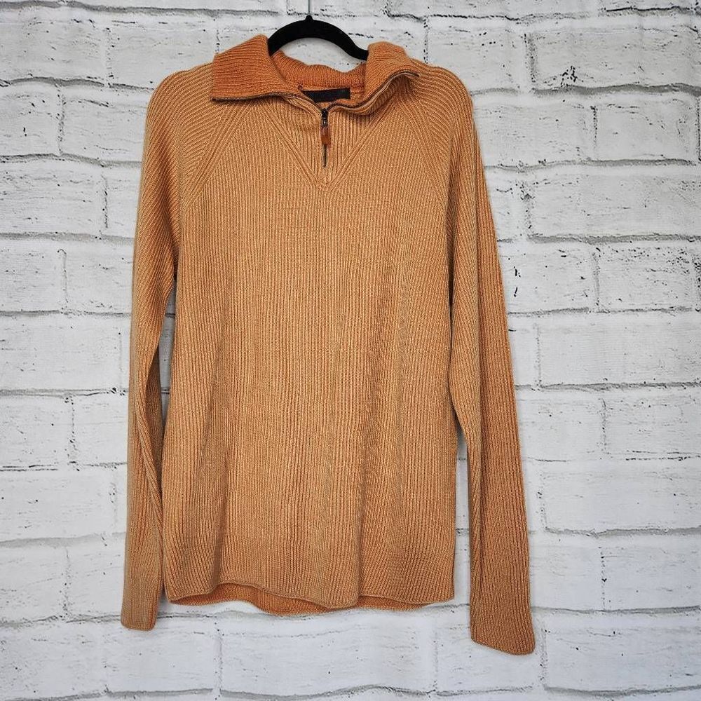 Dalmine Merino Extra Fine Wool Mock Neck 1/4 Zip Ribbed Mens Sweater 52 Large